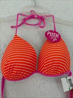 Hula Honey Orange and Pink Striped push up  Bikini Top size L